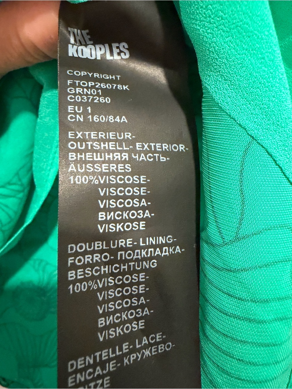 The Kooples Green Black Floral Camisole Top Women’s size small NWT - Picture 7 of 9